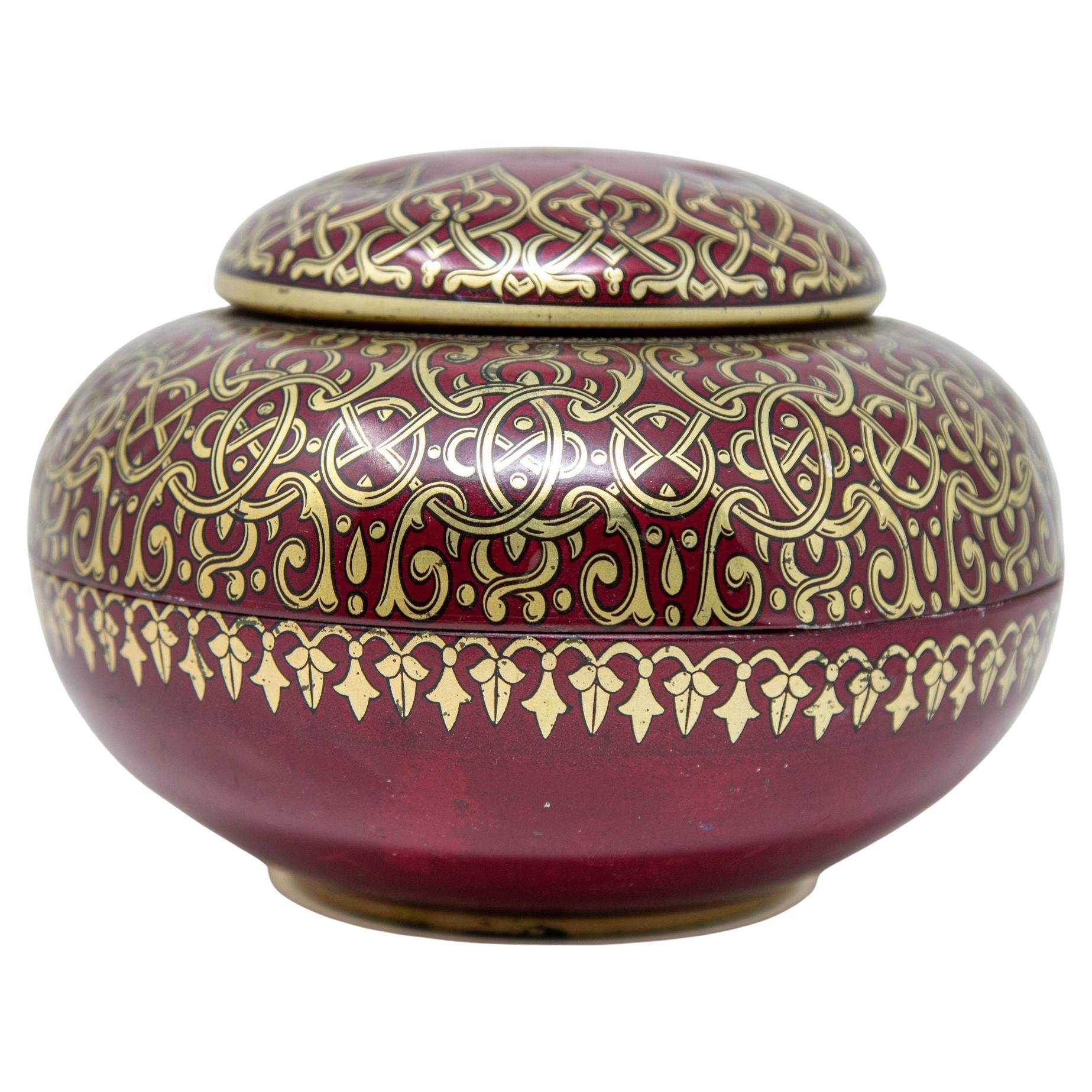 Tchibo Caja de Estaño Rojo y Dorado Arabesco Recipiente para Café Vintage 1960 Alemania