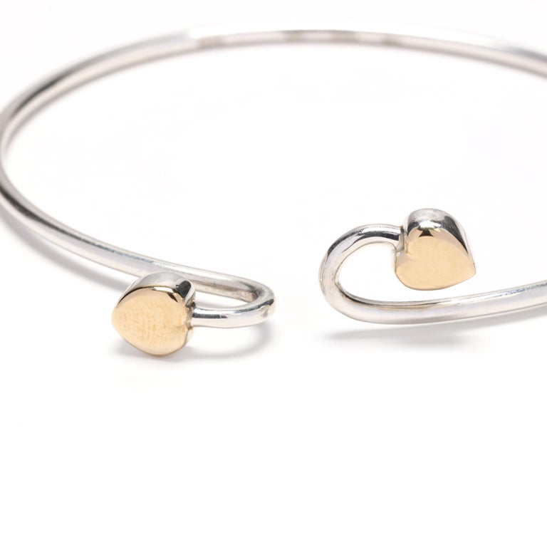 T&Co 18K and SS Heart Hook Bangle Bracelet at 1stDibs