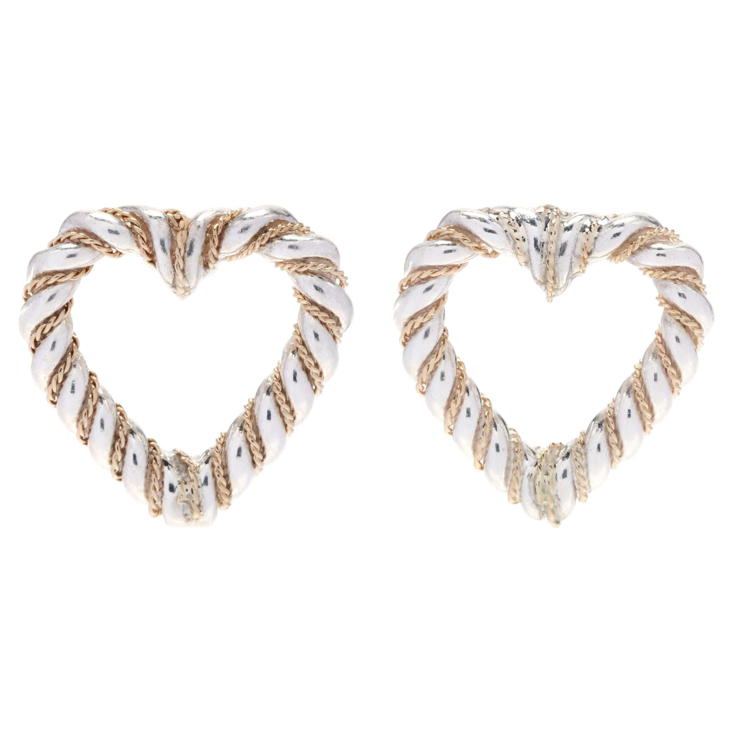 T&Co SS & Gold Rope Heart Studs