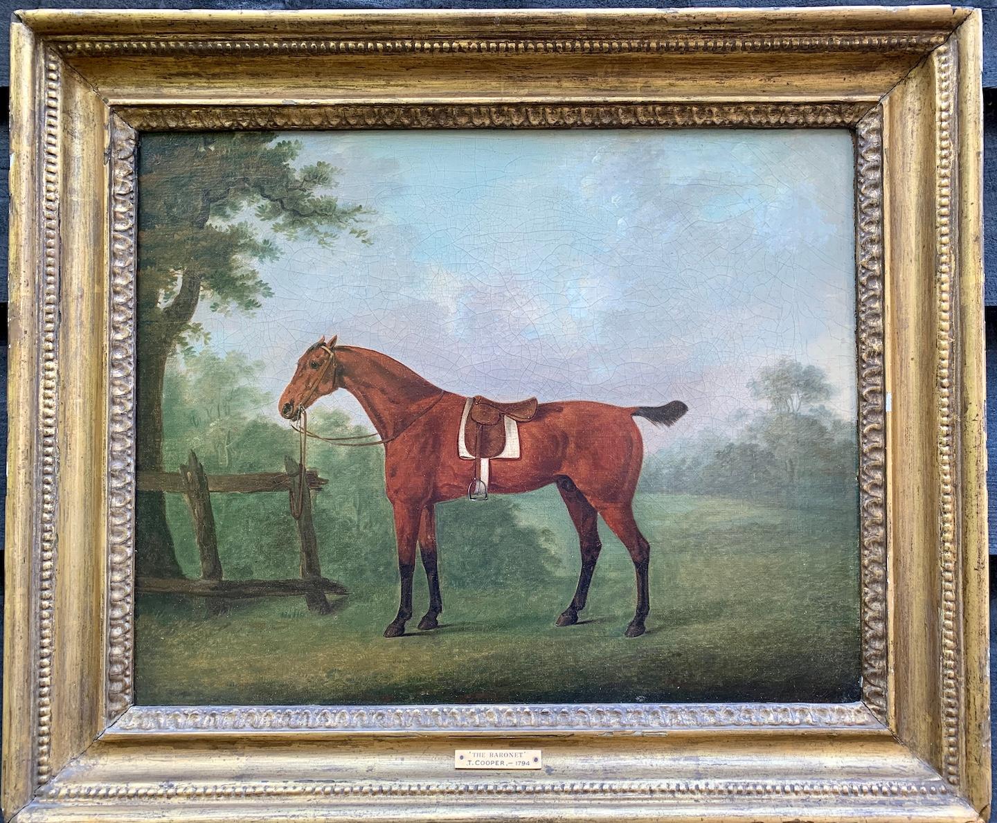 T.Cooper Animal Painting - 18th century English portrait of the  Horse 'The Baronet' in a landscape
