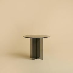 X Shaped Smoked Glass Side Table with Round Top by Lebanto