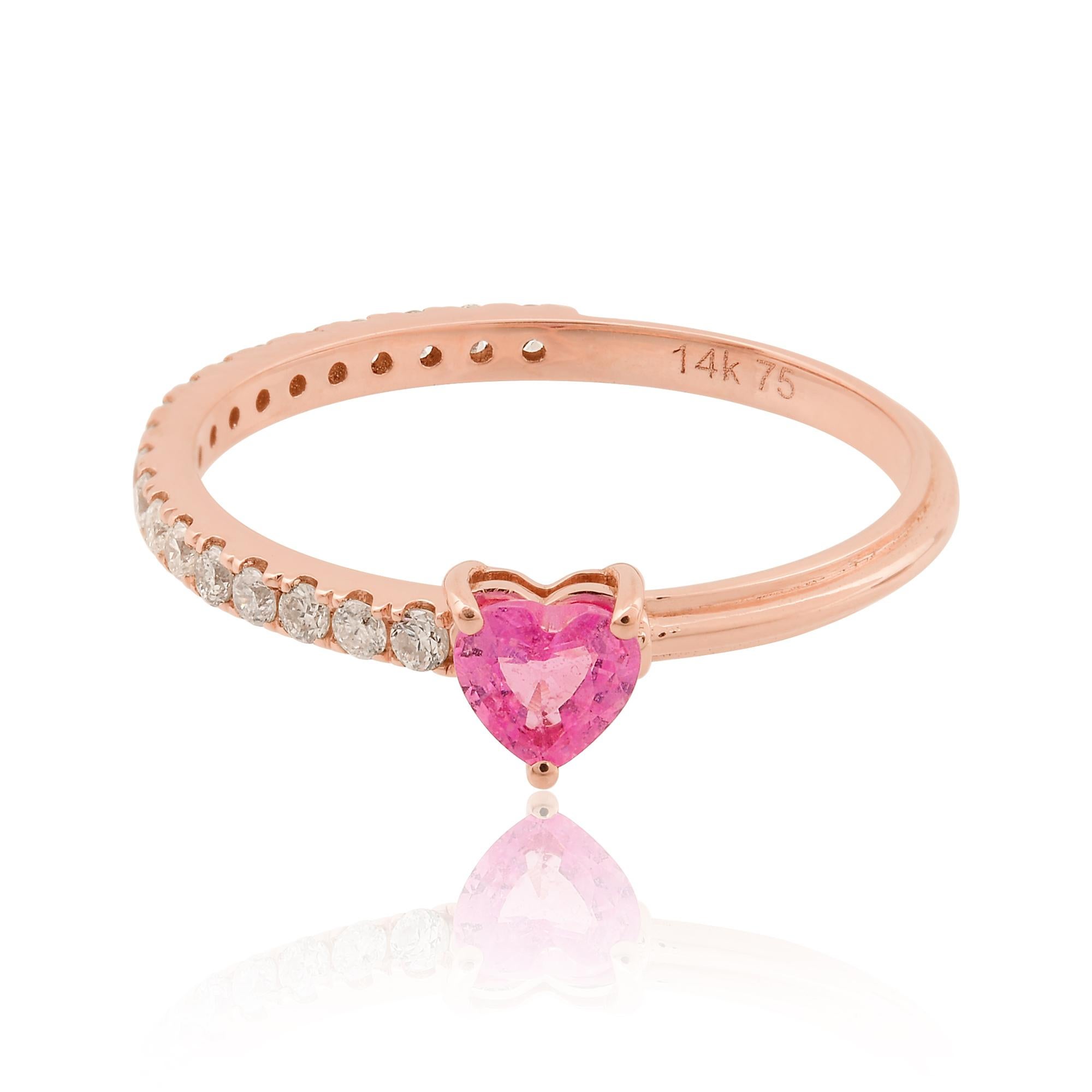 En venta: TCW 0.52 Corazón Zafiro Rosa Diamante Anillo de Promesa 14k Oro Rosa Joyería Fina  4
