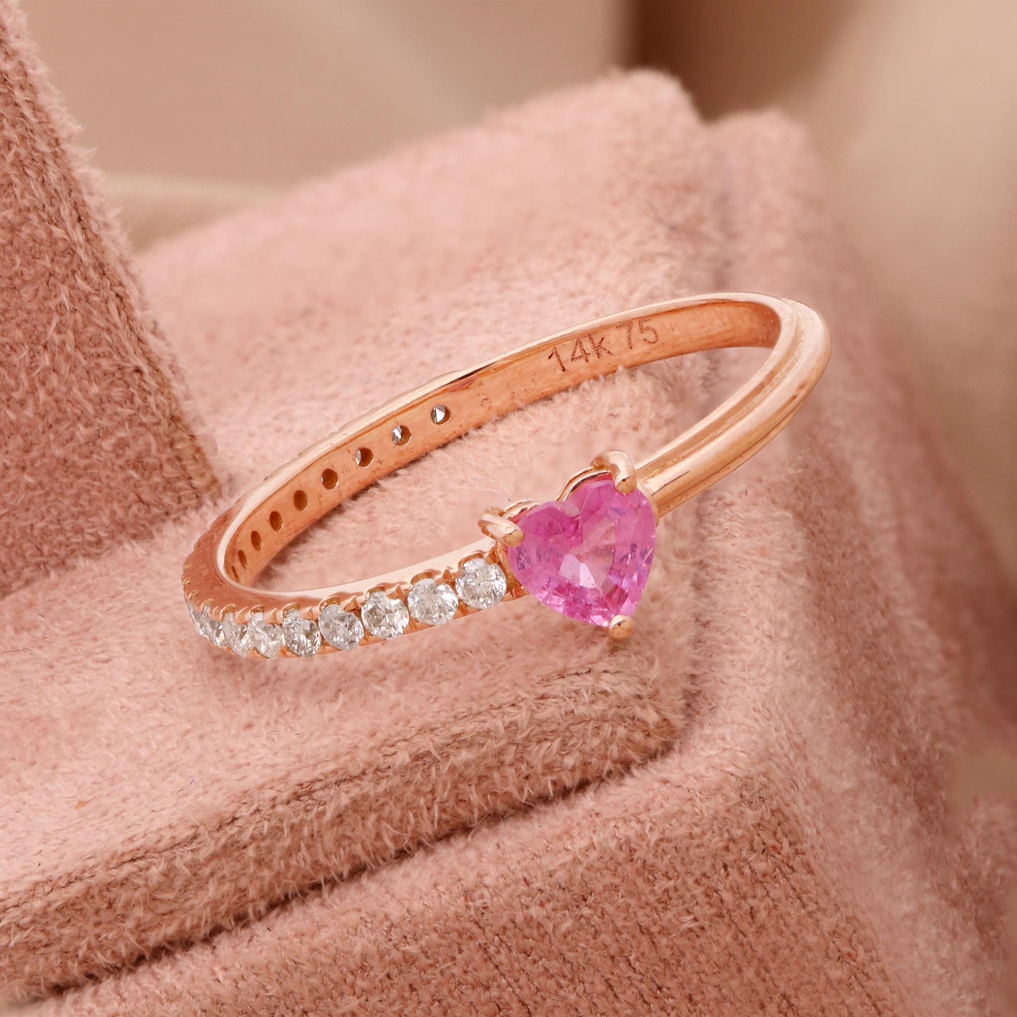 En venta: TCW 0.52 Corazón Zafiro Rosa Diamante Anillo de Promesa 14k Oro Rosa Joyería Fina  5