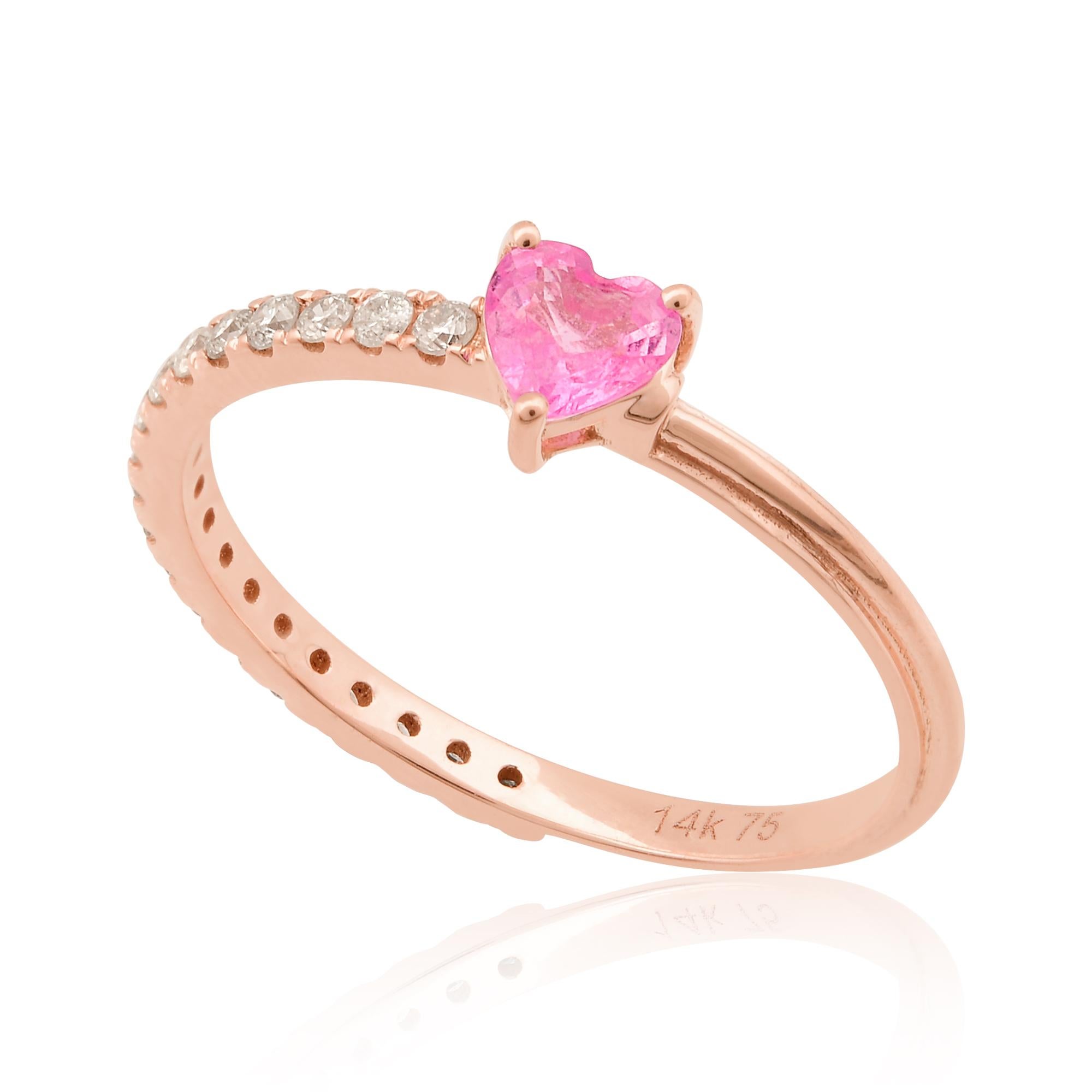 En venta: TCW 0.52 Corazón Zafiro Rosa Diamante Anillo de Promesa 14k Oro Rosa Joyería Fina  6