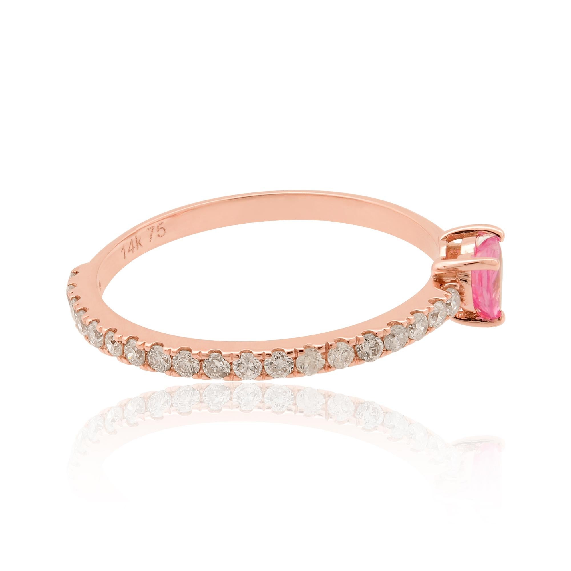 En venta: TCW 0.52 Corazón Zafiro Rosa Diamante Anillo de Promesa 14k Oro Rosa Joyería Fina  7
