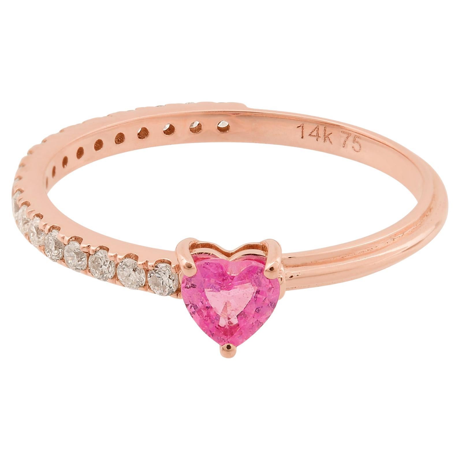 TCW 0.52 Heart Pink Diamond Sapphire Bague de promesse 14k Rose Gold Fine Jewelry