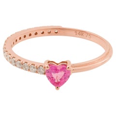 TCW 0.52 Heart Pink Diamond Sapphire Bague de promesse 14k Rose Gold Fine Jewelry