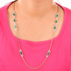 TCW 13.61 Zambian Emerald with Diamond Chain Necklace in 14K Solid Yellow Gold