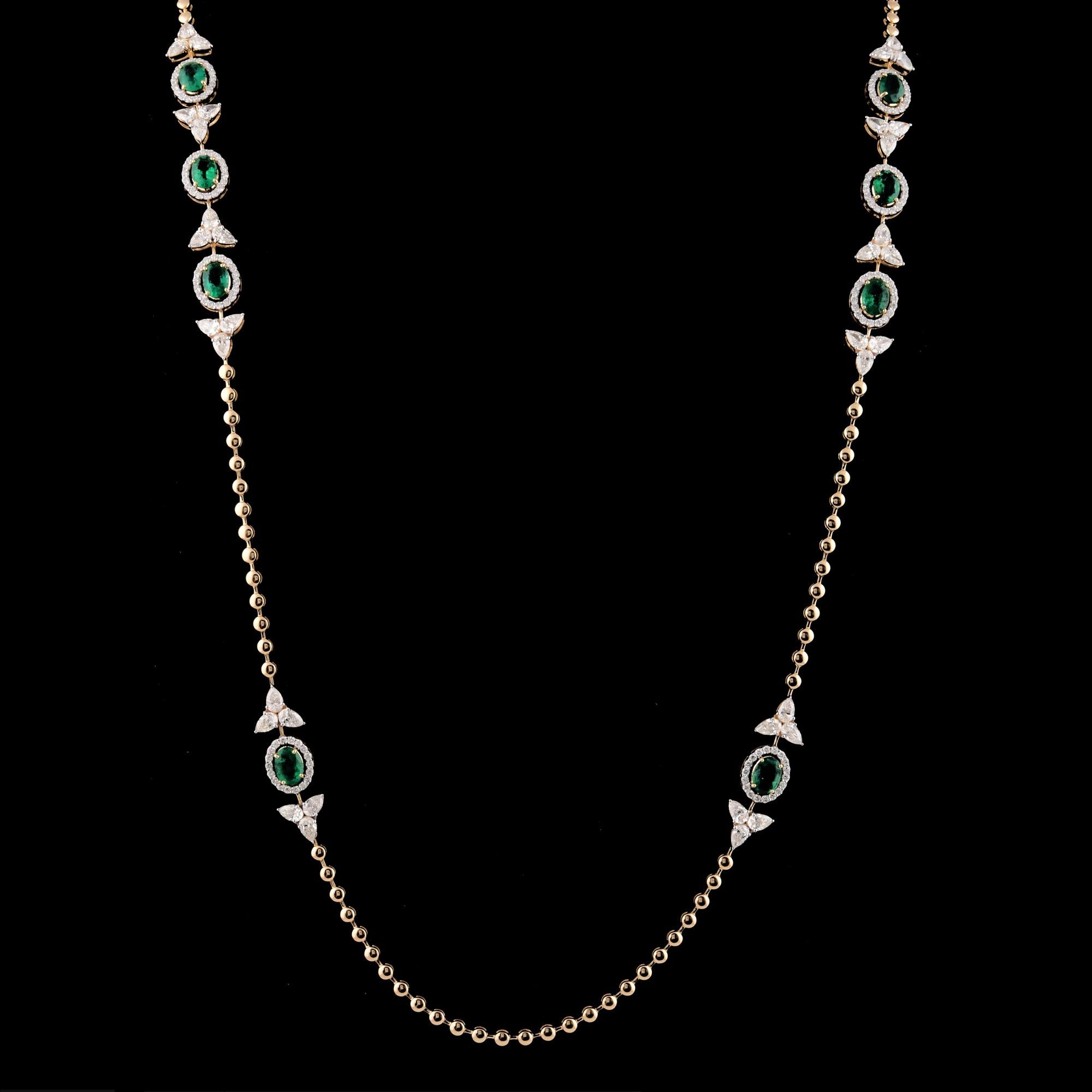 Donna TCW 13.61 Zambian Emerald Diamond 14 Karat Yellow Gold Collana Gioielli a catena in vendita
