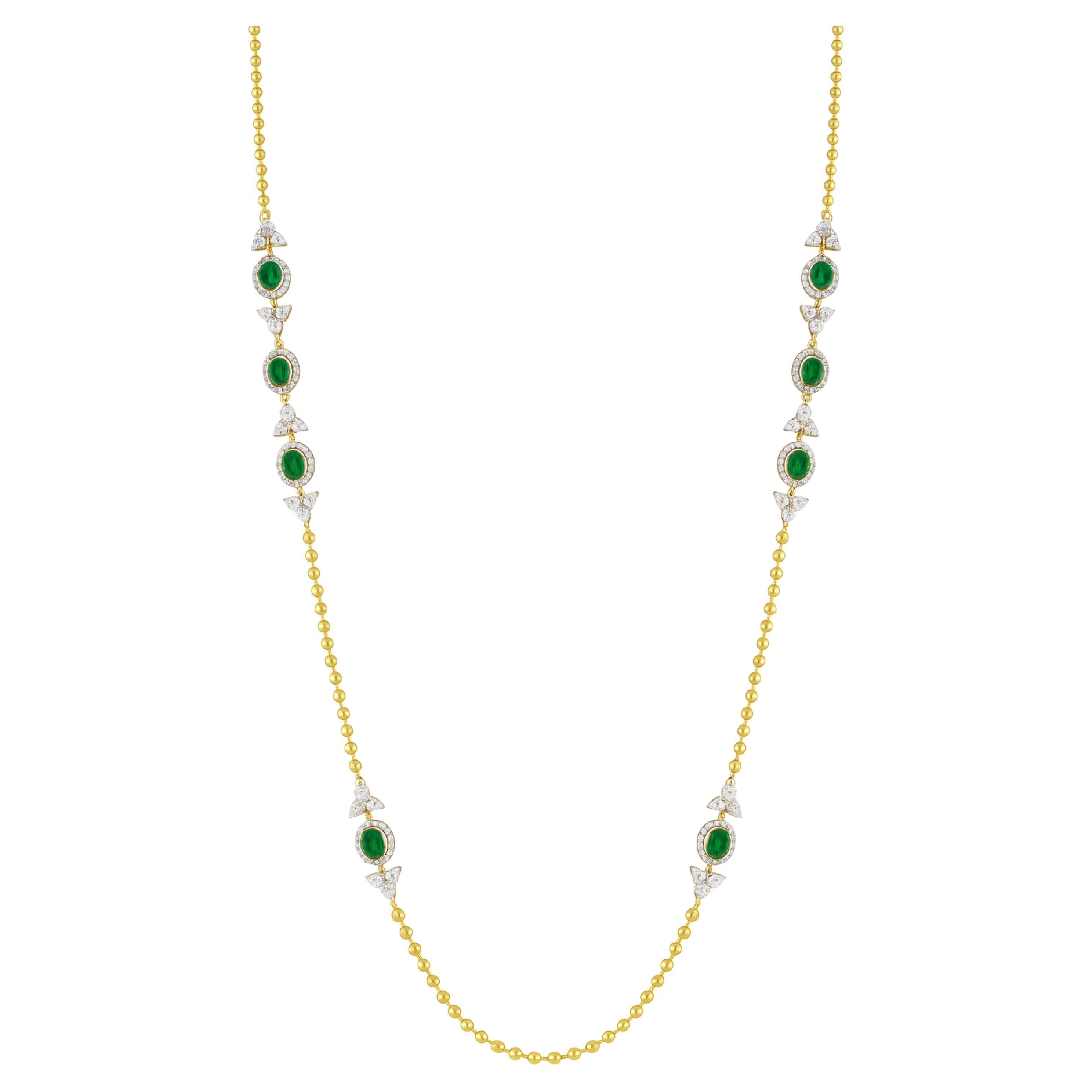 TCW 13.61 Zambian Emerald Diamond 14 Karat Yellow Gold Collana Gioielli a catena