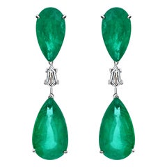 TCW 40.75 Pear Zambian Emerald Diamond Drop Earrings 14k White Gold Jewelry