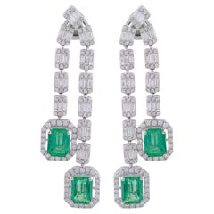 Orecchini penzolanti in oro bianco 14 carati TCW 8,4 smeraldo SI/H Diamante H. H.