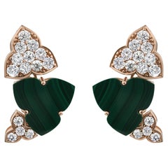TCW 9.44 Malachite with Diamond Stud Earrings 18k Rose Gold Fine Jewelry