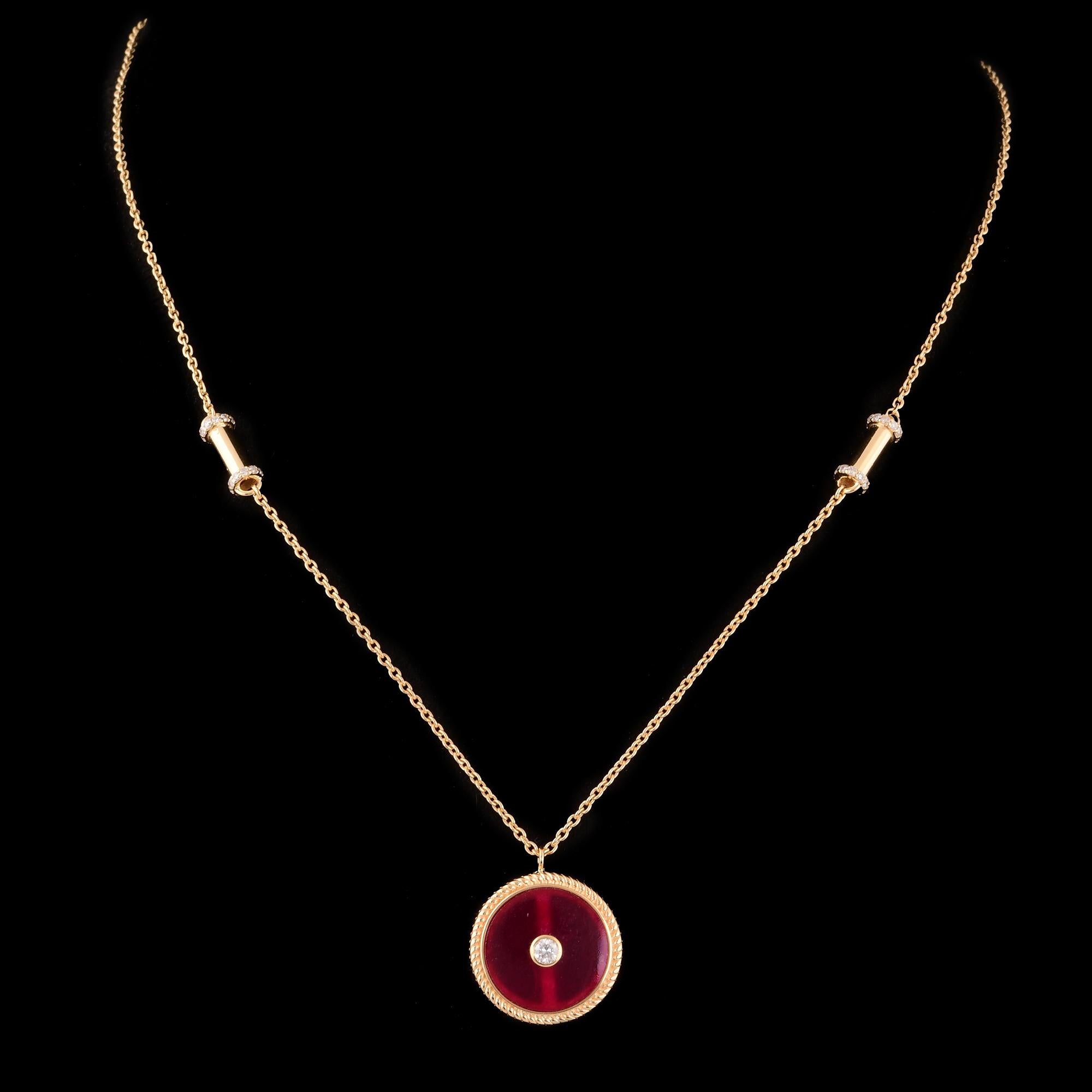 Donna TCW3.75 Collana a catena in oro fino con gemma rossa e diamante in oro giallo 18k in vendita