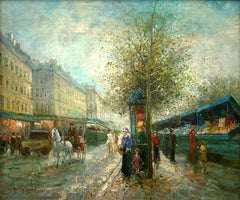 Peinture à l'huile sur toile - Scène de rue parisienne post-impressionniste Along the Seine