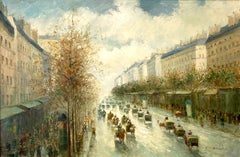 "At the Grands Boulevards" Parisian City Street Scene Impressionist Painting