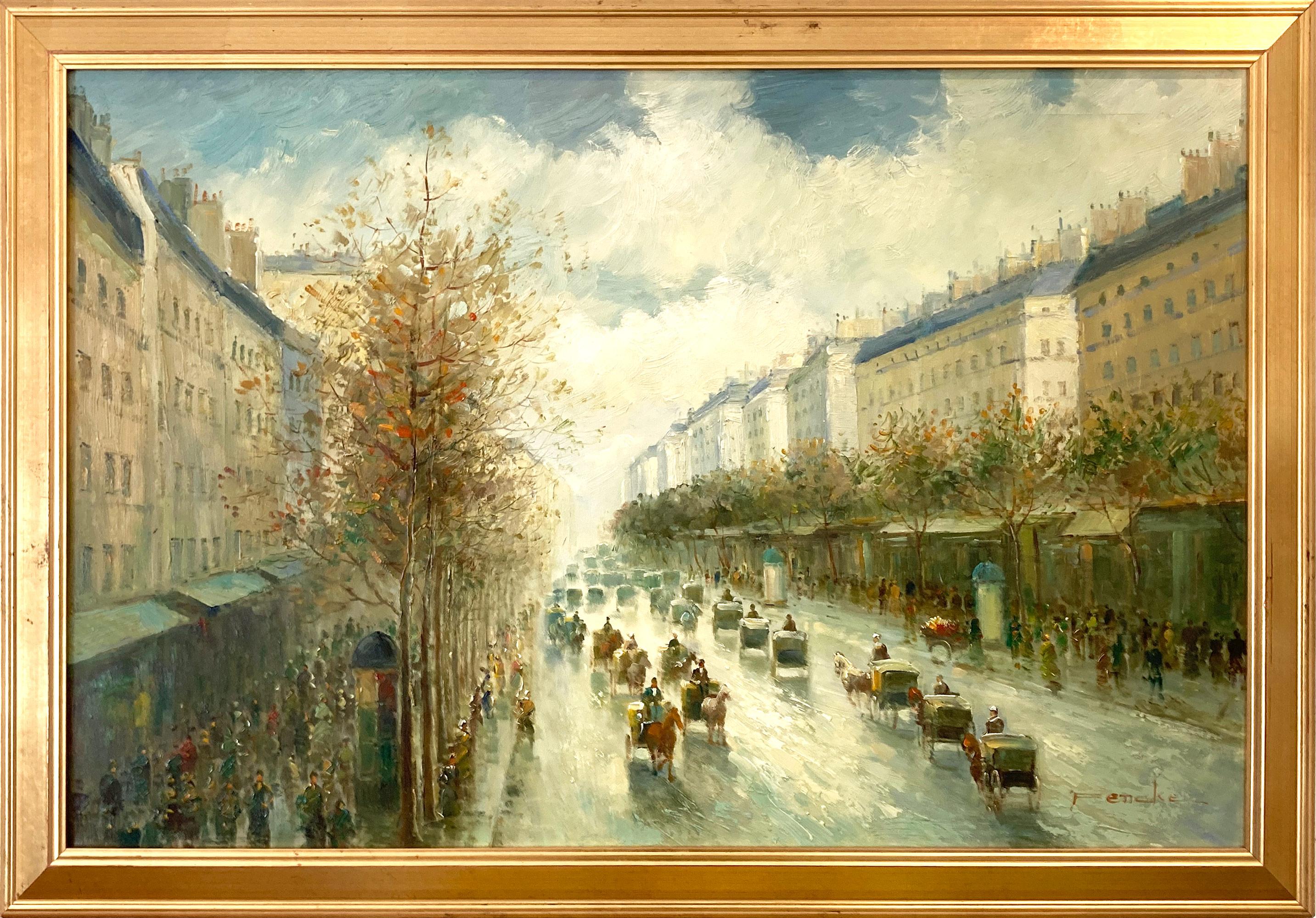 "At the Grands Boulevards" Parisian City Street Scene Impressionist Painting