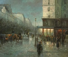 "Boulevard a París al atardecer" Escena callejera impresionista Lienzo Pintura al óleo
