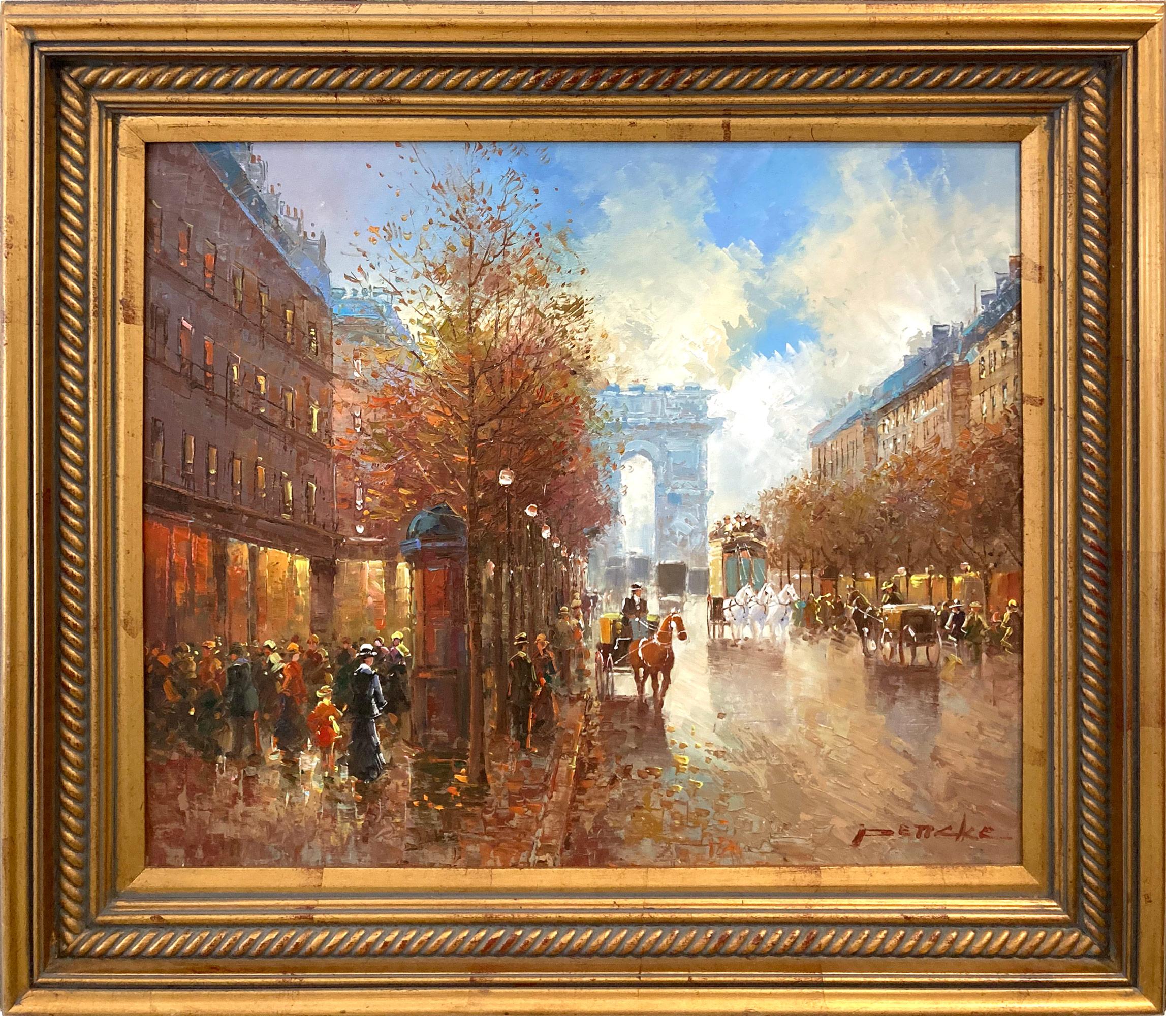 "Boulevard à Paris" Peinture à l'huile sur toile - Scène de rue parisienne post-impressionniste