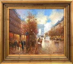 "Boulevard à Paris" Peinture à l'huile sur toile - Scène de rue parisienne post-impressionniste