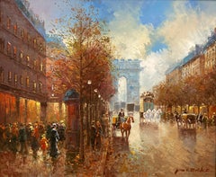 "Boulevard à Paris" Peinture à l'huile sur toile - Scène de rue parisienne post-impressionniste