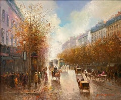 "Boulevard a Paris" Post-Impressionist Parisian Street Scene Oil Painting Canvas