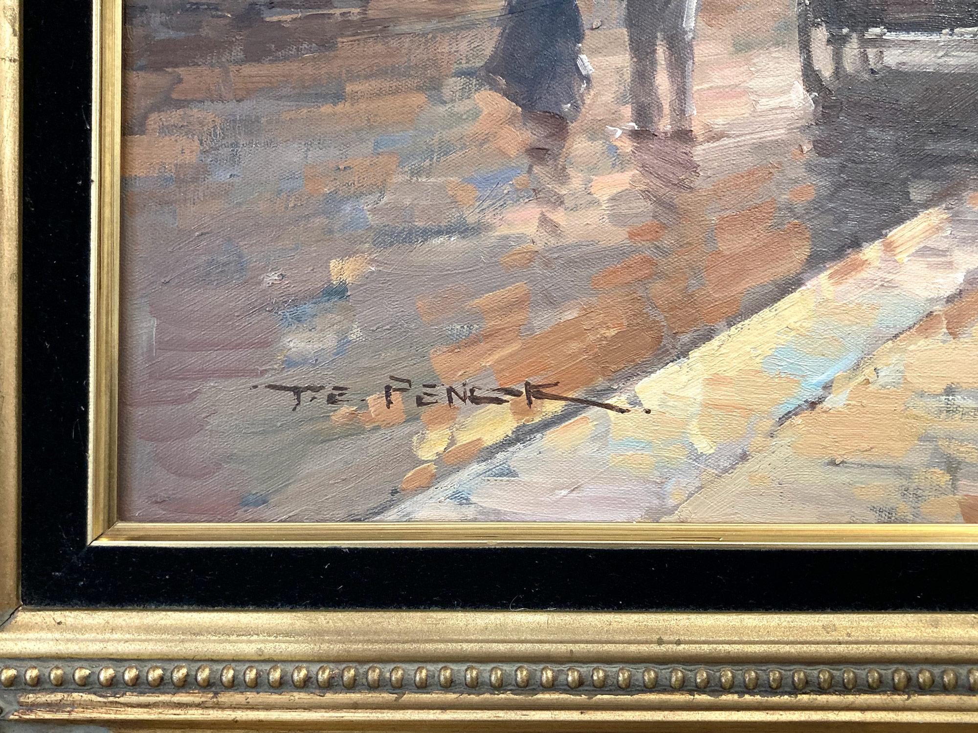 Un bellissimo dipinto a olio su tela dell'artista francese Te Pencke. Pencke era un pittore parigino noto per i suoi paesaggi urbani colorati che ritraevano i tempi della sua generazione. Il suo lavoro è paragonabile a quello di Jules Herve, Antoine