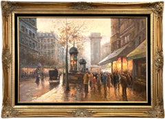 Vintage "Boulevard a Paris" Post-Impressionist Parisian Street Scene Oil Painting Canvas