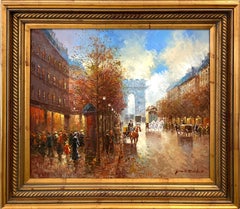 "Boulevard a Paris" Post-Impressionist Parisian Street Scene Oil Painting Canvas