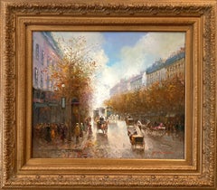 "Boulevard a Paris" Post-Impressionist Parisian Street Scene Oil Painting Canvas
