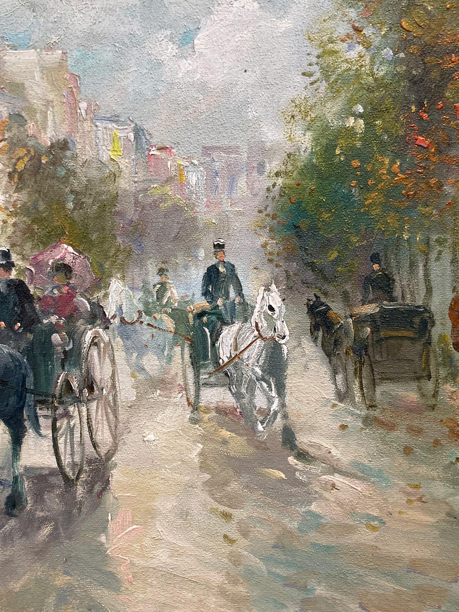 A beautiful oil on canvas painting by the French artist, Te Pencke. Pencke was a Parisian painter known for his colorful cityscapes depicting the times of his generation. His work is comparable to those of Jules Herve, Antoine Blanchard and Edouard