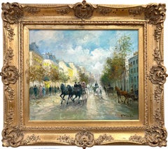 "Carriages at Grands Boulevards" Post-Impressionist Parisian City Street Scene