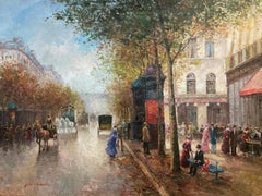 "Vita di città ai Grands Boulevards" Scena di strada parigina post-impressionista