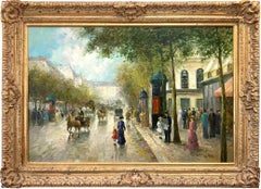 "City Life at The Grands Boulevards" Post-Impressionist Parisian Street Scene