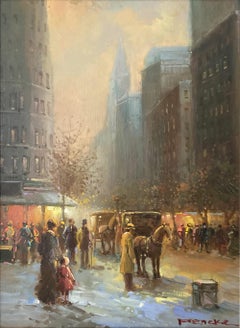 Peinture à l'huile "Evening Along The Avenue" Post-Impressionist Street Scene Canvas