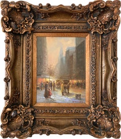 "Evening Along The Avenue" Post-Impressionist Street Scene Oil Painting Canvas