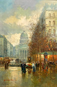 Peinture à l'huile impressionniste "Flower Vendors by Boulevard de la Madeleine, Paris
