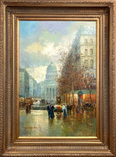 "Flower Vendors by Boulevard de la Madeleine, Paris" Impressionist Oil Painting