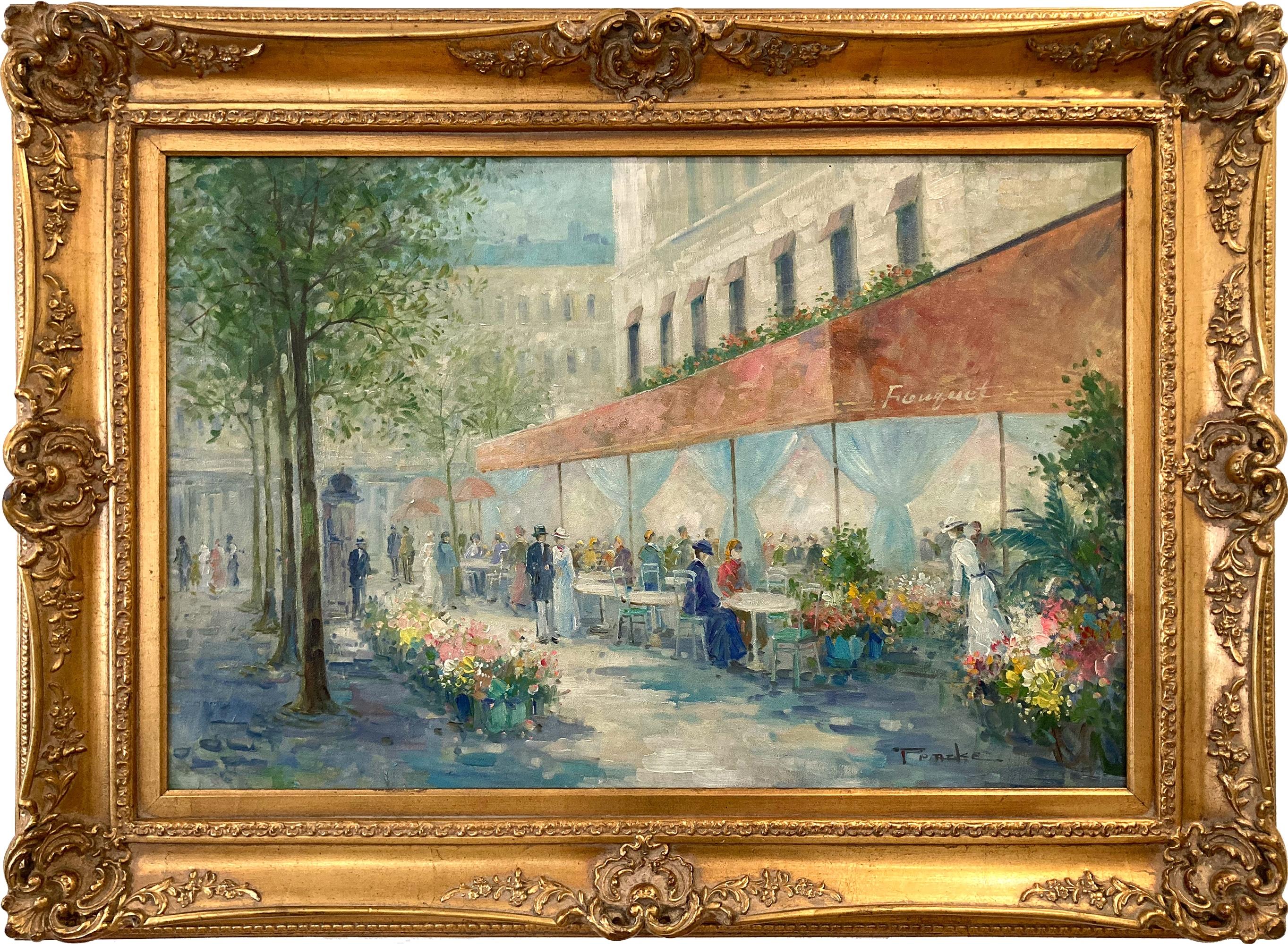 "Vendeurs de fleurs de l
hôtel Fouquet" Scène de rue parisienne post-impressionniste