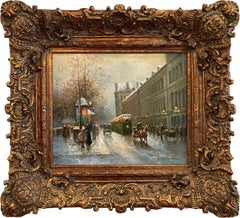 "Quai du Louvre" Post-Impressionist Parisian Street Scene Oil Painting Canvas