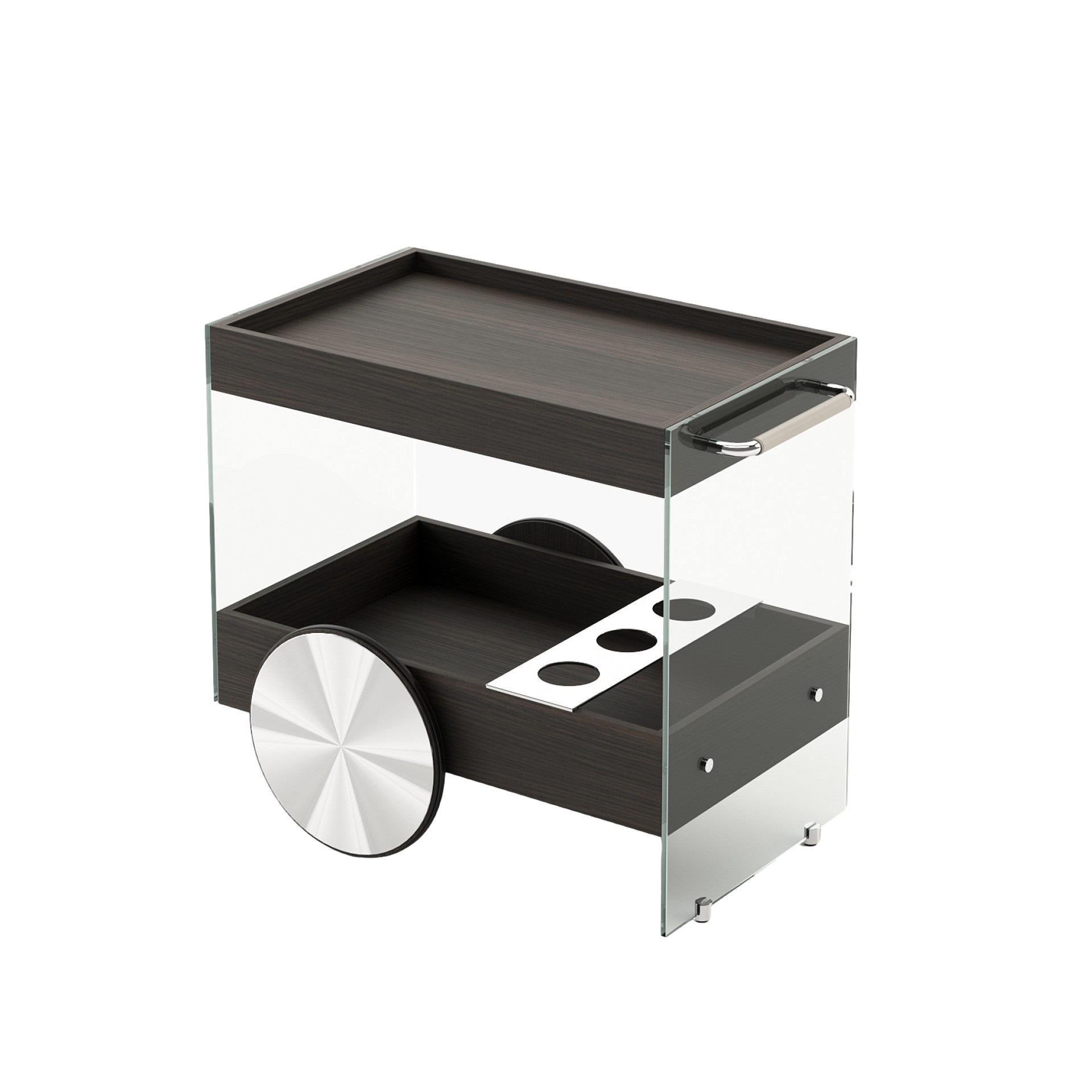 Modern Tea and Beverage Cart Crafted from Wood and Glass For Sale