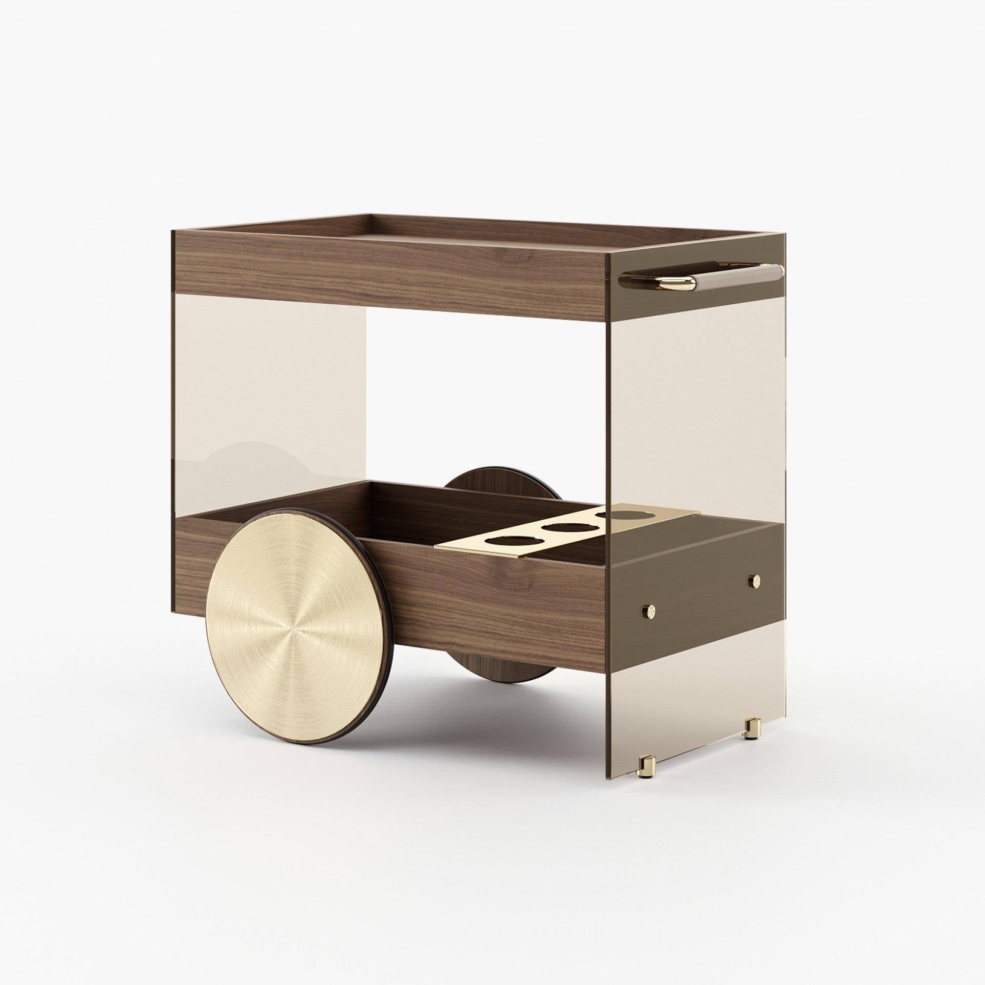 Portuguese Tea and Beverage Cart Crafted from Wood and Glass For Sale