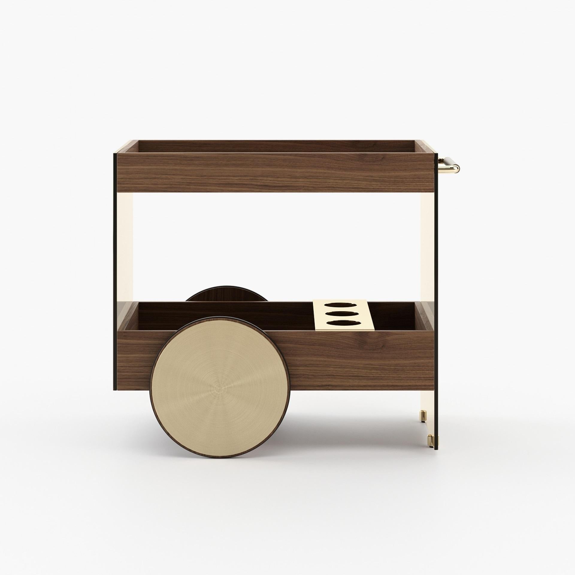 Veneer Tea and Beverage Cart Crafted from Wood and Glass For Sale