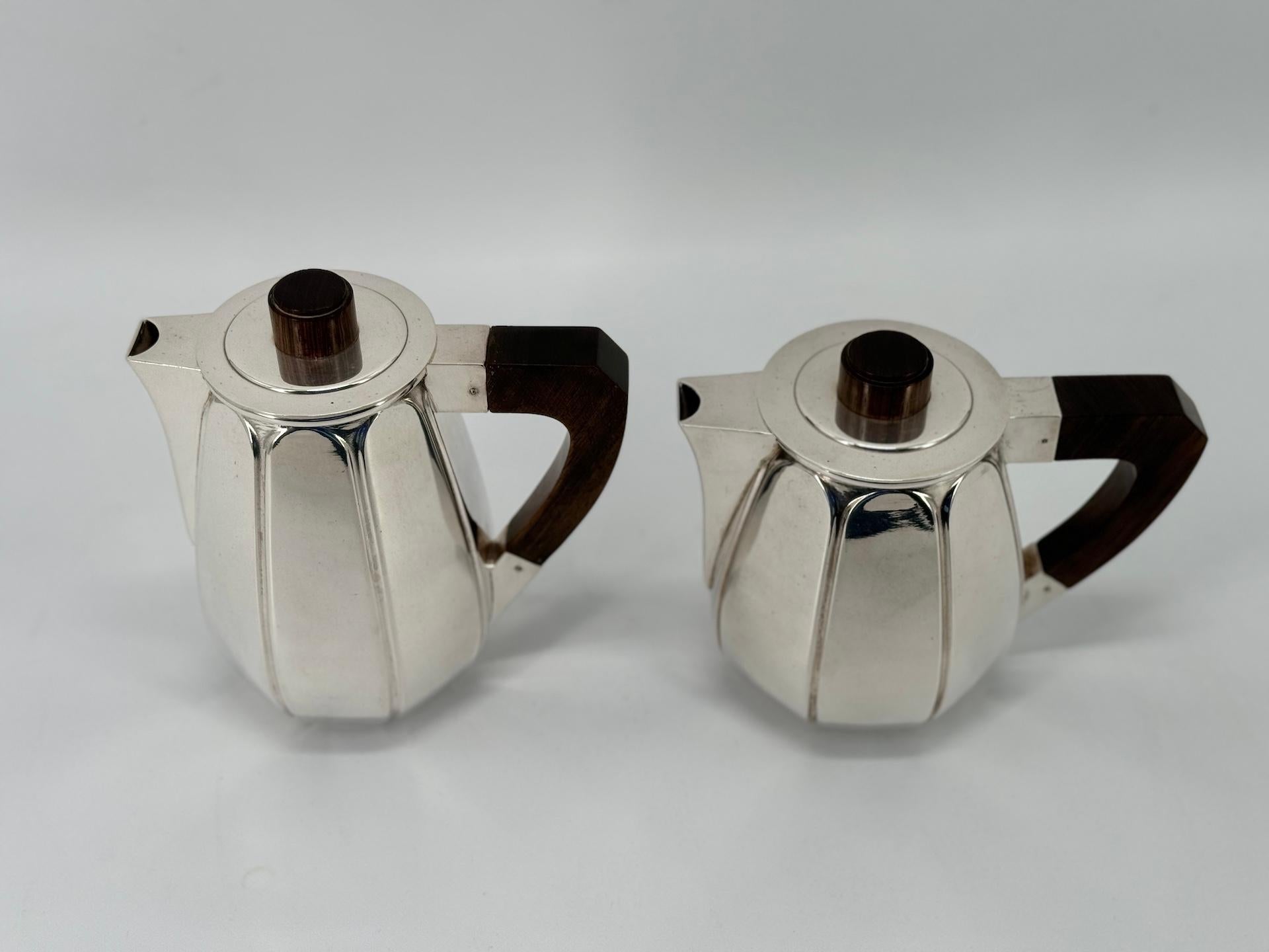 Silver Plate Tea Coffee Set by Christofle Model Liberia 1927 on Ercuis Tray  6