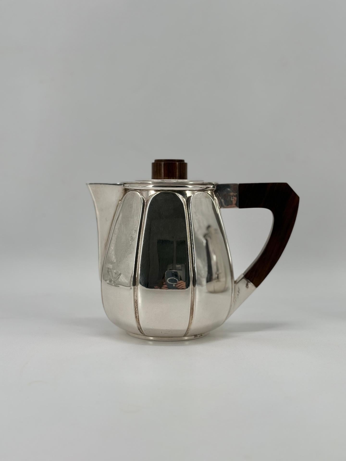 Art Deco Silver Plate Tea Coffee Set by Christofle Model Liberia 1927 on Ercuis Tray 