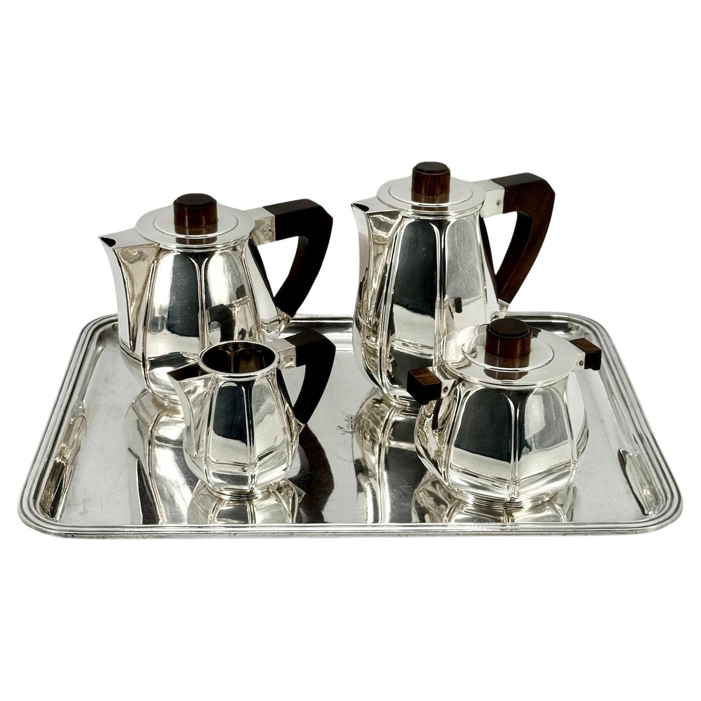 Silver Plate Tea Coffee Set by Christofle Model Liberia 1927 on Ercuis Tray 