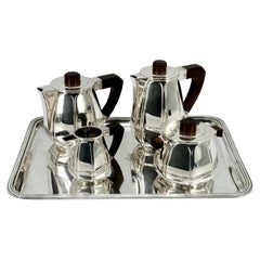 Antique Silver Plate Tea Coffee Set by Christofle Model Liberia 1927 on Ercuis Tray 