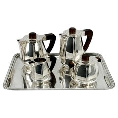Silver Plate Tea Coffee Set by Christofle Model Liberia 1927 on Ercuis Tray