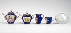 Tea and Coffee Service in Blue Porcelain Signed Sèvres XIXth Century