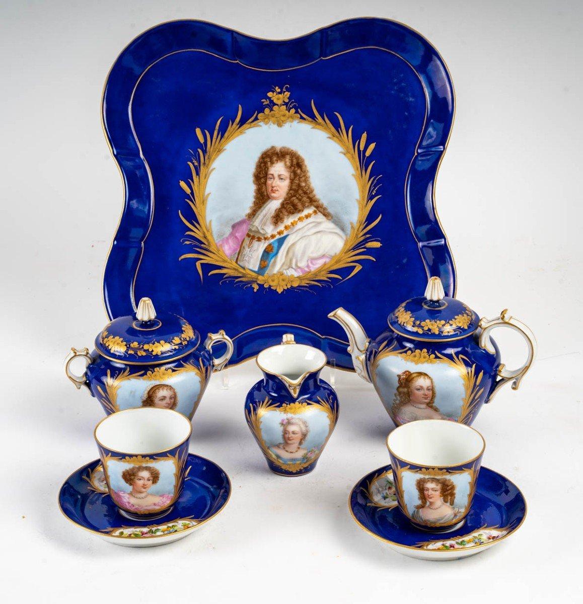 Napoleon III Tea and Coffee Service in Blue Porcelain Signed Sèvres XIXth Century